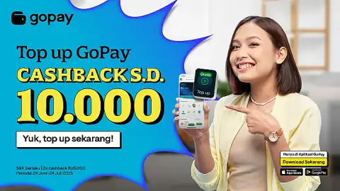 Top Up GoPay Sekarang, Cashback hingga 10.000