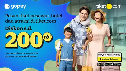 Promo tiket.com: Cashback 125.000 GoPay Coins & Diskon s.d. Rp150.000